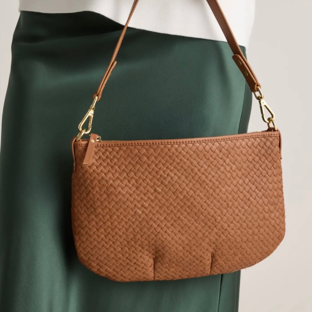 Quince Italian Handwoven Leather Mini Shoulder Bag in Cognac